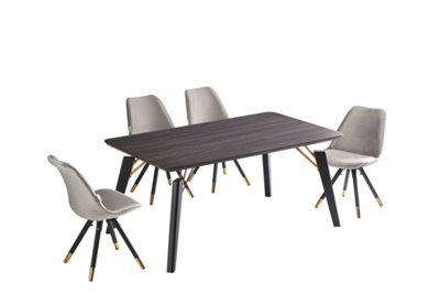 Sofia Cosmo Black LUX Dining Set with 4 Dark Grey Velvet Chairs