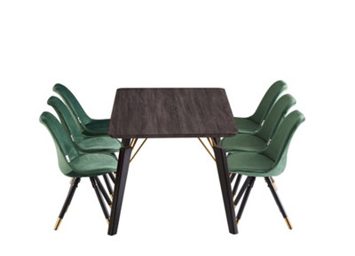 Sofia Cosmo Black LUX Dining Set with 6 Green Velvet Chairs