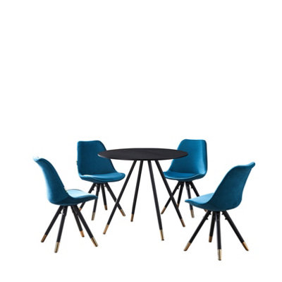Sofia Dorchester LUX Dining Set, a Table and Chairs Set of 4, Black/Blue