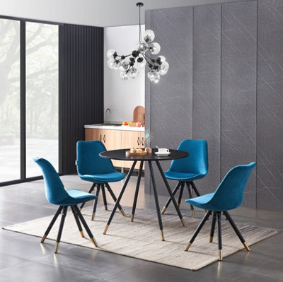 Sofia Dorchester LUX Dining Set, a Table and Chairs Set of 4, Black/Blue