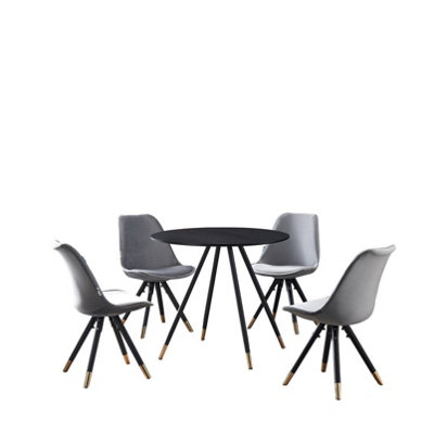 Sofia Dorchester LUX Dining Set, a Table and Chairs Set of 4, Black/Light Grey