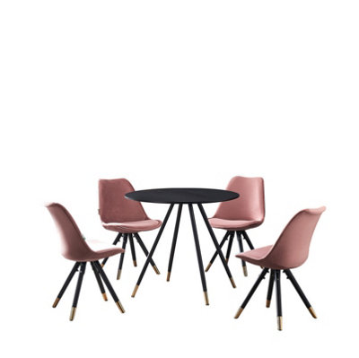 Sofia Dorchester LUX Dining Set, a Table and Chairs Set of 4, Black/Pink