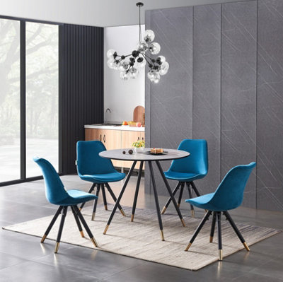 Sofia Dorchester LUX Dining Set, a Table and Chairs Set of 4, Grey/Blue