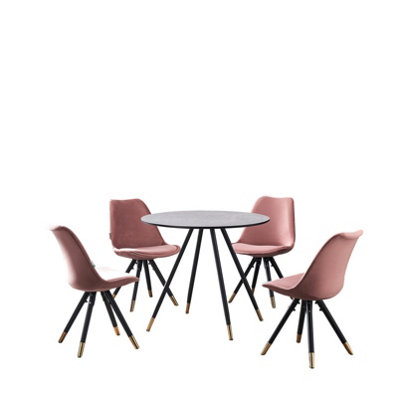 Sofia Dorchester LUX Dining Set, a Table and Chairs Set of 4, Grey/Pink
