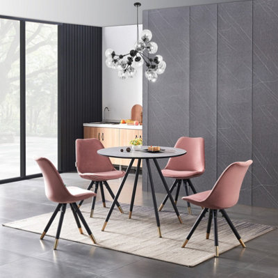 Sofia Dorchester LUX Dining Set, a Table and Chairs Set of 4, Grey/Pink
