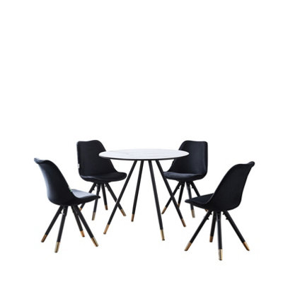 Sofia Dorchester LUX Dining Set, a Table and Chairs Set of 4, White/Black