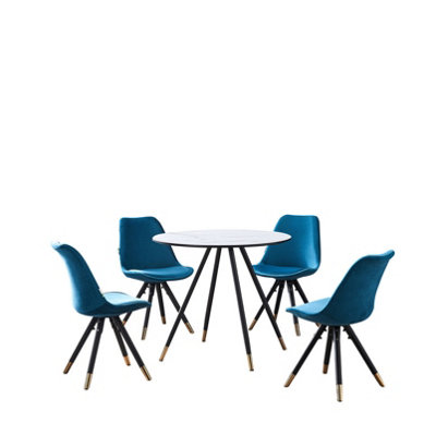 Sofia Dorchester LUX Dining Set, a Table and Chairs Set of 4, White/Blue