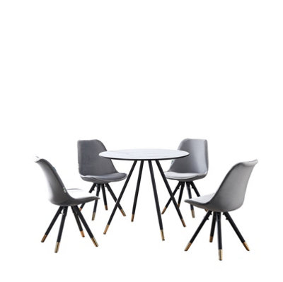 Sofia Dorchester LUX Dining Set, a Table and Chairs Set of 4, White/Light Grey