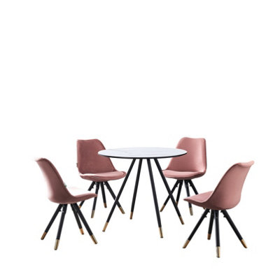 Sofia Dorchester LUX Dining Set, a Table and Chairs Set of 4, White/Pink
