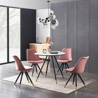 Sofia Dorchester LUX Dining Set, a Table and Chairs Set of 4, White/Pink