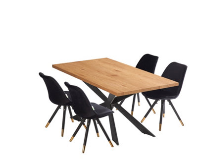 Sofia Duke Oak LUX Dining Set with 4 Black Velvet Chairs