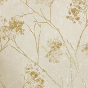 Sofia Gold & Cream Floral Sprig Italian Heavyweight Wallpaper M95672