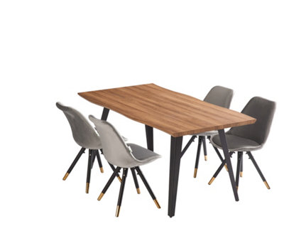 Sofia Rocco Oak LUX Dining Set with 4 Dark Grey Velvet Chairs