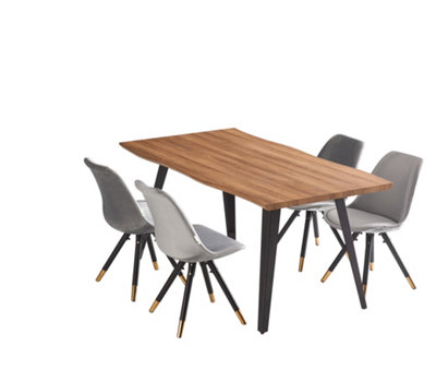 Sofia Rocco Oak LUX Dining Set with 4 Light Grey Velvet Chairs
