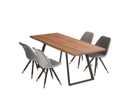 Sofia Toga Brown LUX Dining Set with 4 Dark Grey Velvet Chairs