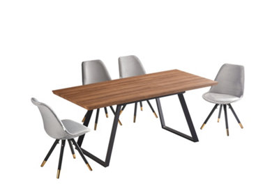 Sofia Toga Brown LUX Dining Set with 4 Light Grey Velvet Chairs