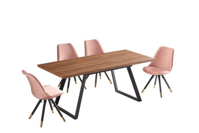 Sofia Toga Brown LUX Dining Set with 4 Pink Velvet Chairs