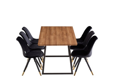 Sofia Toga Brown LUX Dining Set with 6 Black Velvet Chairs