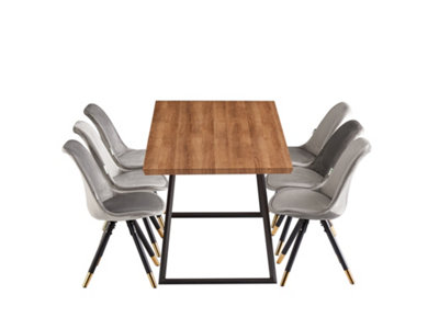 Sofia Toga Brown LUX Dining Set with 6 Dark Grey Velvet Chairs