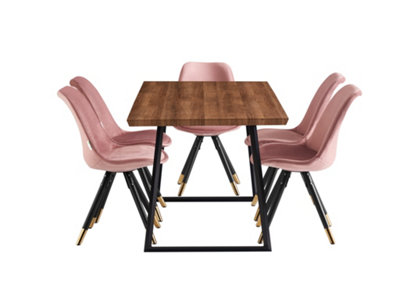 Sofia Toga Brown LUX Dining Set with 6 Pink Velvet Chairs
