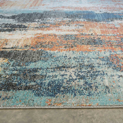 Soft Abstract Distressed Multicloured Fireside Living Area Rug 120cm x ...