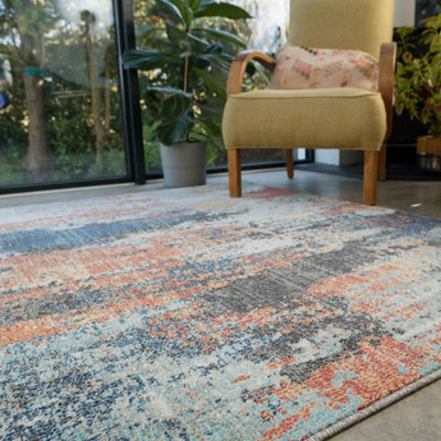 Soft Abstract Distressed Multicloured Fireside Living Area Rug 120cm x ...