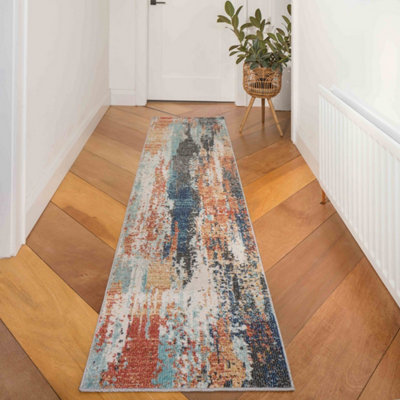 Soft Abstract Distressed Multicloured Fireside Living Area Rug 120cm x ...