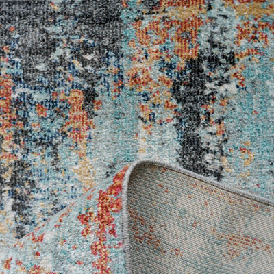 Soft Abstract Distressed Multicloured Fireside Living Area Rug 120cm x ...