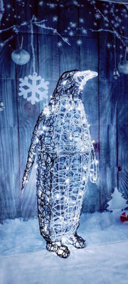 Soft Acrylic LED Christmas Penguin White LED Light Up Festive Garden Figure 90cm