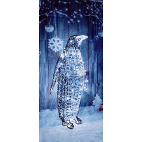 Soft Acrylic LED Christmas Penguin White LED Light Up Festive Garden Figure 90cm