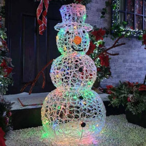 Soft Acrylic LED Christmas Snowman Multi Colour Light Up Xmas Garden Figure 90cm