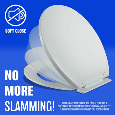 Soft Close White Toilet Seat - Luxury Bathroom Slow Seats Wc Heavy Duty D Shaped Easy to Install Fittings Included Home - 5