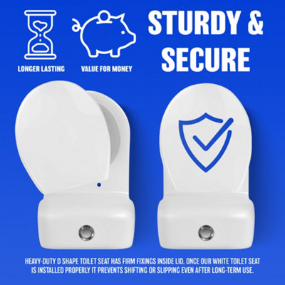 Soft Close White Toilet Seat - Luxury Bathroom Slow Seats Wc Heavy Duty D Shaped Easy to Install Fittings Included Home - 6