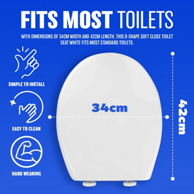Wttfc Soft Close D-Shape Toilet Seat – Premium PP Material, Quick-Release Hinges, Adjustable Fixings, White, Fits Most D-Shape Toilets