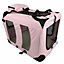 Soft Fabric Pet Crate Portable Travel Mesh Panels Fluffy Bedding & Carry Pouches - Pink - Medium