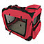 Soft Fabric Pet Crate Portable Travel Mesh Panels Fluffy Bedding & Carry Pouches - Red - XL
