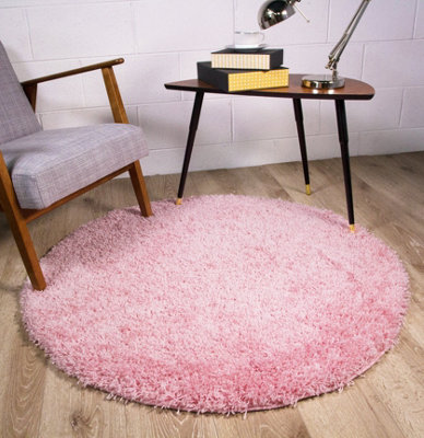 Soft Fluffy Baby Pink Shaggy Area Rug 135x135cm | DIY at B&Q