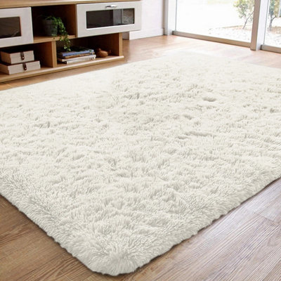 Soft Fluffy Cream Rugs Large Nonslip 160X230 cm Shaggy Area Rug Bedroom ...
