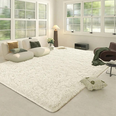 Soft Fluffy Cream Rugs Large Nonslip 160X230 cm Shaggy Area Rug Bedroom ...