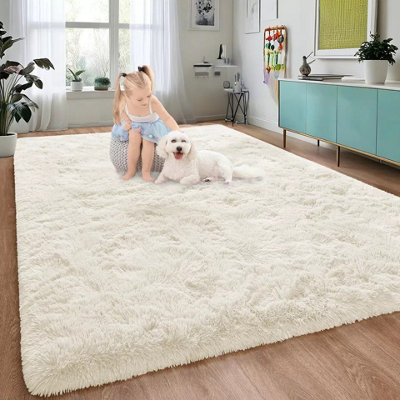 Soft Fluffy Cream Rugs Large Nonslip 160X230 cm Shaggy Area Rug Bedroom ...