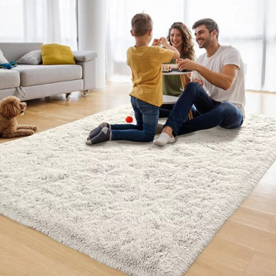 Soft Fluffy Cream Rugs Large Nonslip 160X230 cm Shaggy Area Rug Bedroom ...