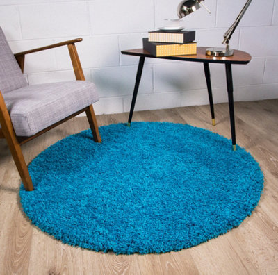 Soft Fluffy Teal Blue Shaggy Area Rug 135x135cm | DIY at B&Q