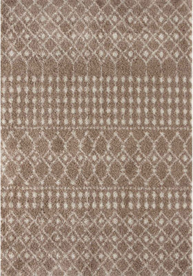 Soft Moroccan Diamond Shaggy Rugs and Runners High Pile Beige and Ivory ...