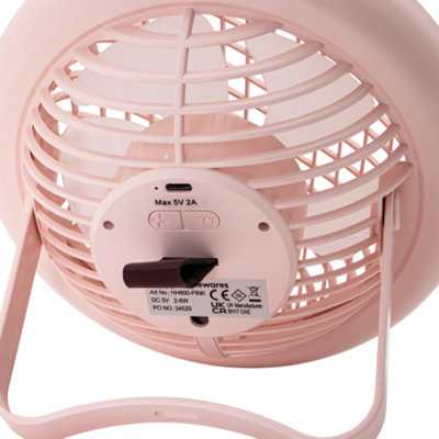 Soft Pink Rechargeable 3 Speed Desk Fan with LED Dimmable Ring Light