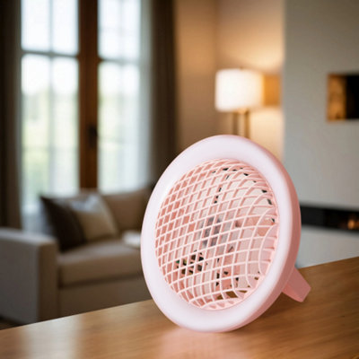 Soft Pink Rechargeable 3 Speed Desk Fan with LED Dimmable Ring Light