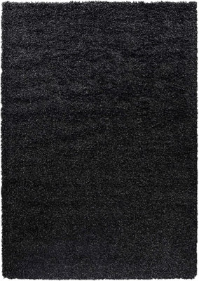 Soft Plain Thick Area Shaggy Rug - Anthracite 80 x 150 cm