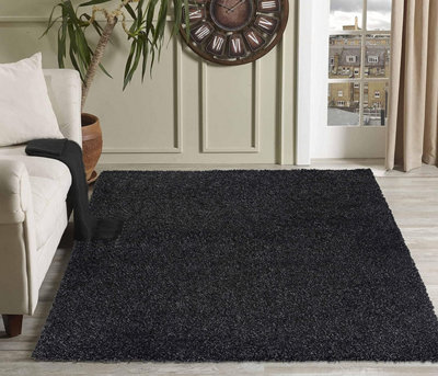 Soft Plain Thick Area Shaggy Rug - Anthracite 80 x 150 cm