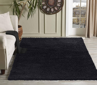 Soft Plain Thick Area Shaggy Rug - Black 120 x 170 cm