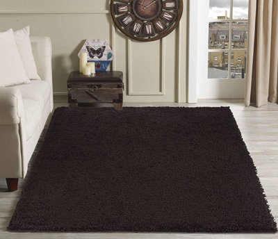 Soft Plain Thick Area Shaggy Rug - Brown 80 x 150 cm
