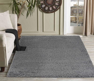 Soft Plain Thick Area Shaggy Rug - Dark Grey 120 x 170 cm